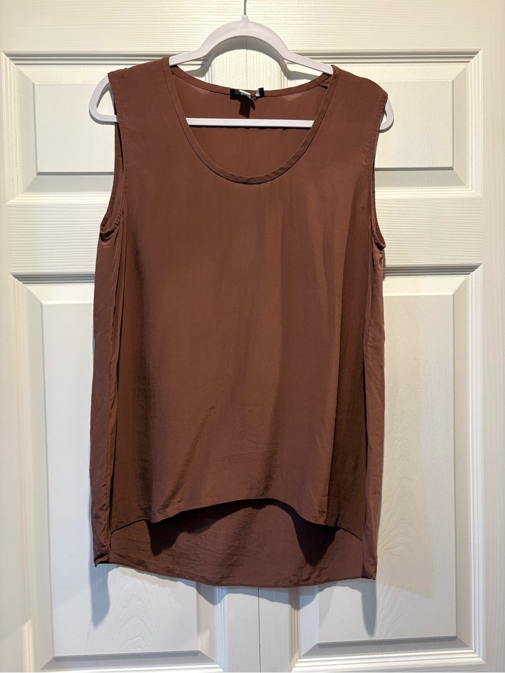 Eileen Fisher brown silk long line shell tank top tunic blouse flowy sz S